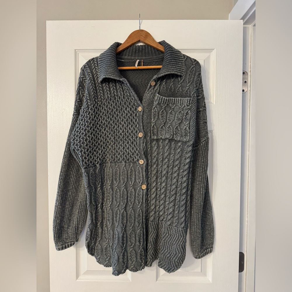 Free People Say Anything Gray Chunky Oversized Cardigan Size Small